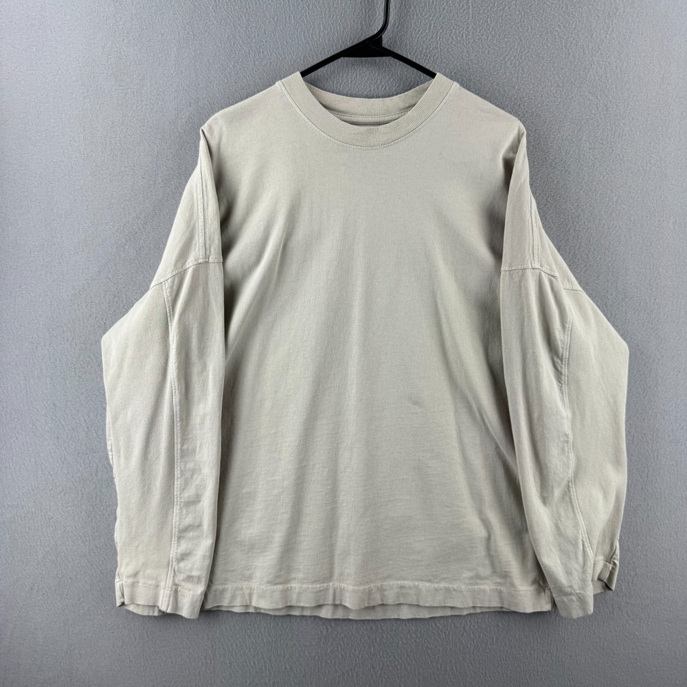 Joah Brown Shirt Womens S/M Oversized Long Sleeve Beige Cotton Tee Crewneck‎